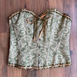 SOLD!!Green and Gold Brocade Corset Top Sz XL